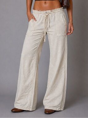 Y2K Roxy Beige Linen Wide Leg Pants